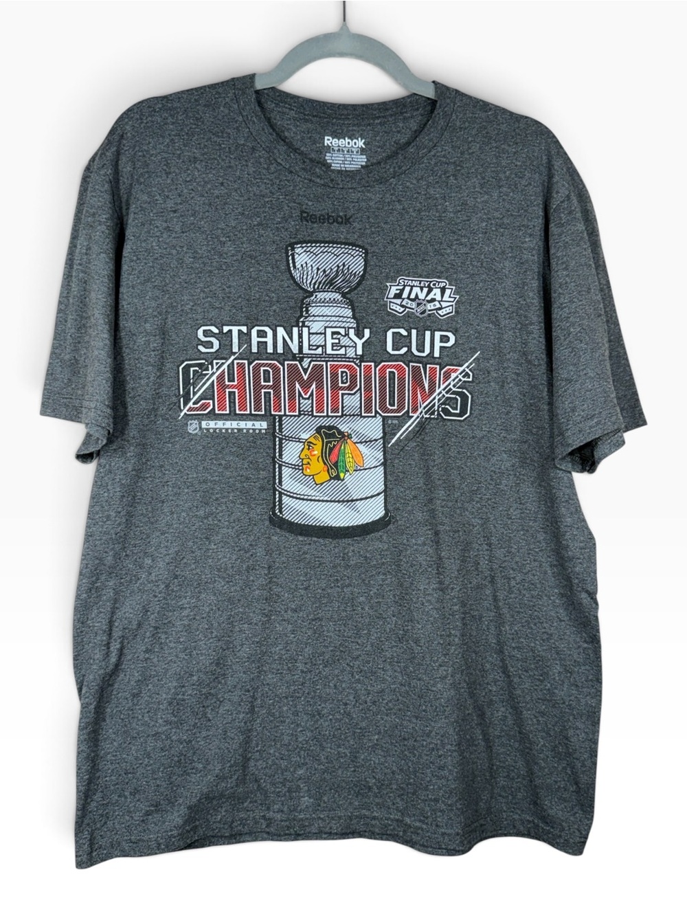 Reebok Dark Gray NHL 2015 Chicago Blackhawks Stanley Cup Champions T-Shirt Sz L